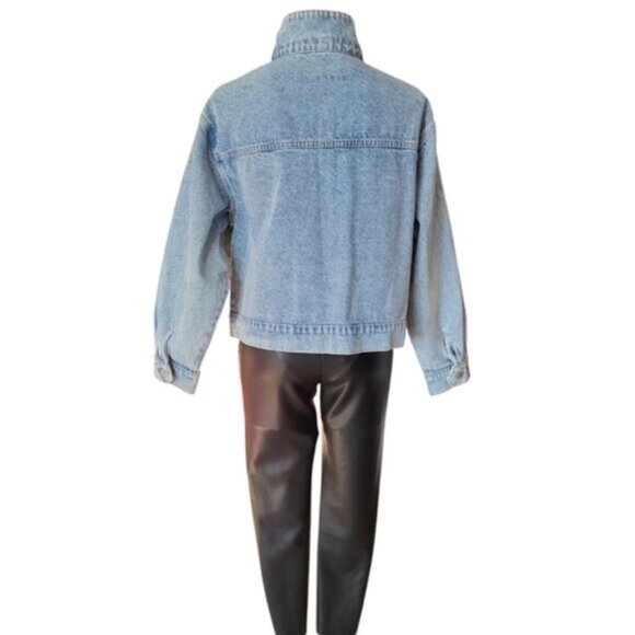 Light Denim Wash Oversized Bomber Jacket Retro NWT Sz 12 - Picture 8 of 15